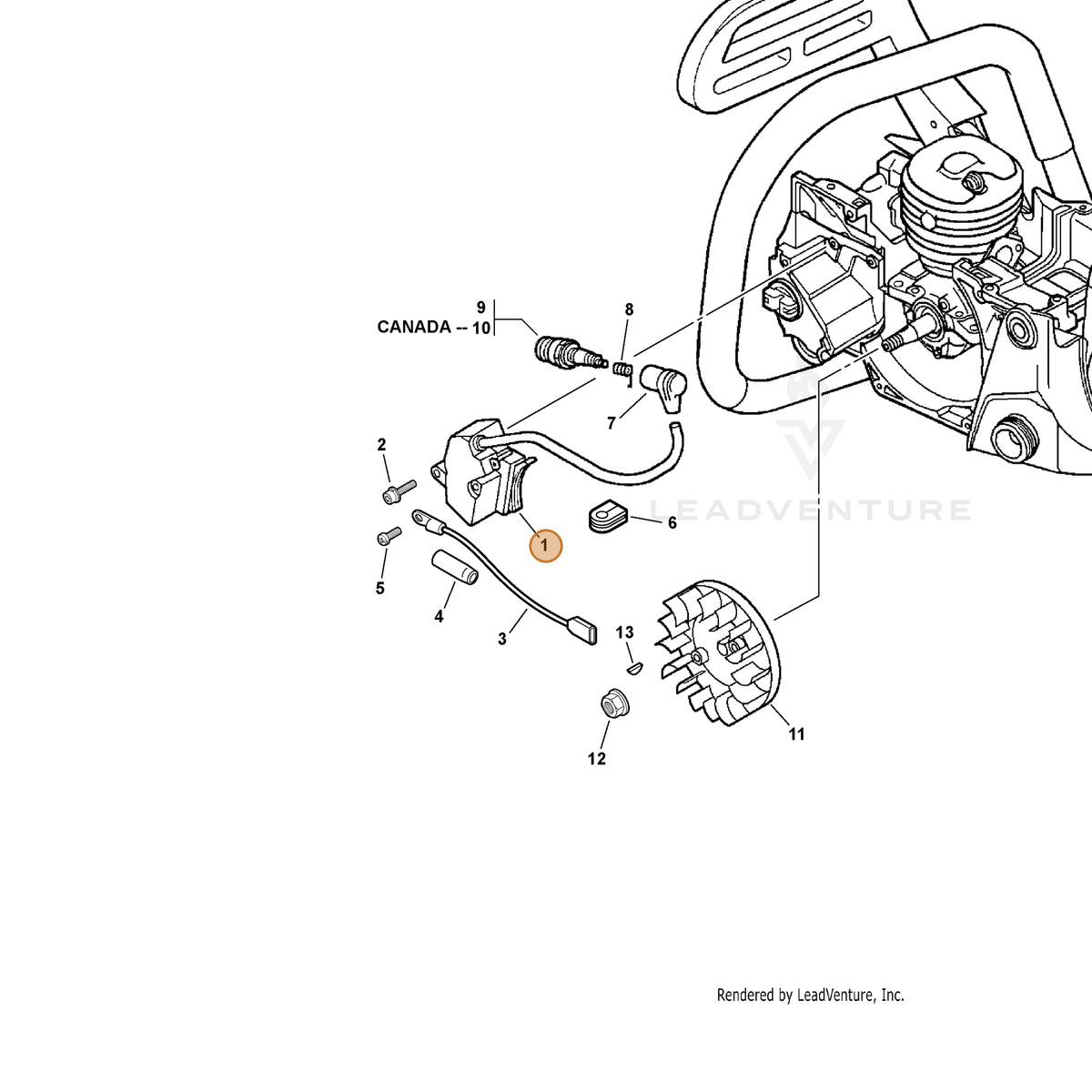 ECHO part A411000031 — IPL diagram snippet (6x zoom, amber highlight)