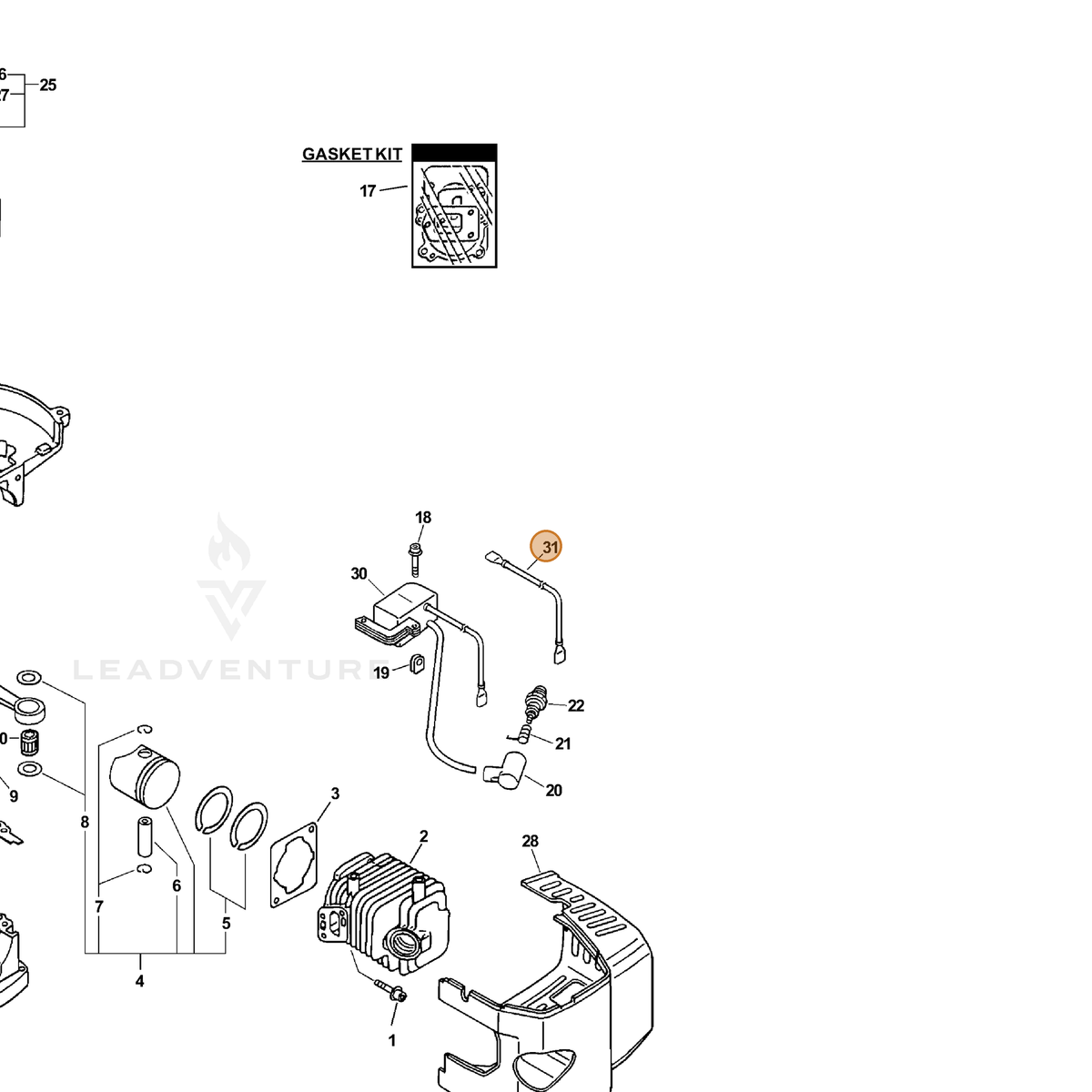 ECHO part A411000081 — IPL diagram snippet (6x zoom, amber highlight)