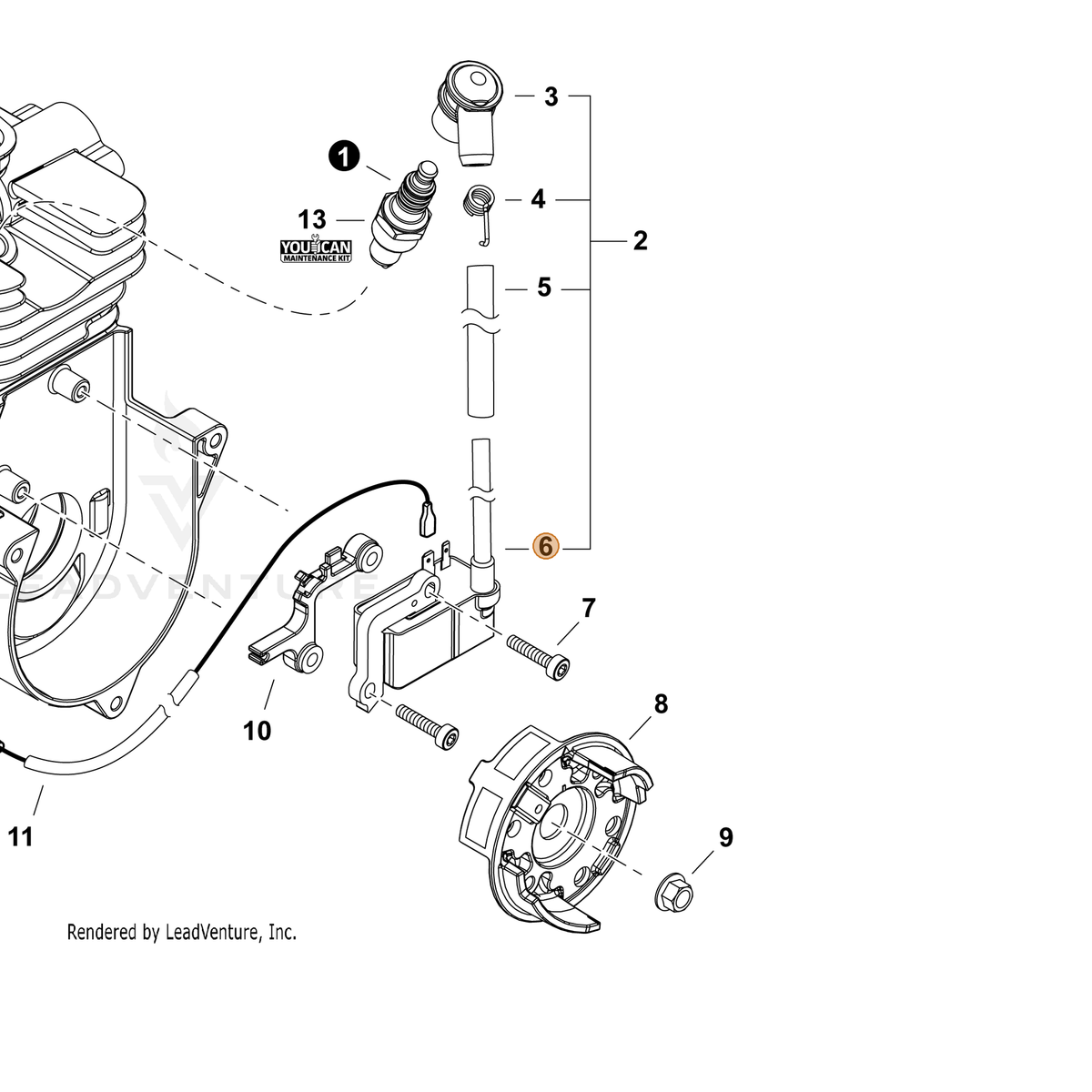 ECHO part A411002130 — IPL diagram snippet (6x zoom, amber highlight)