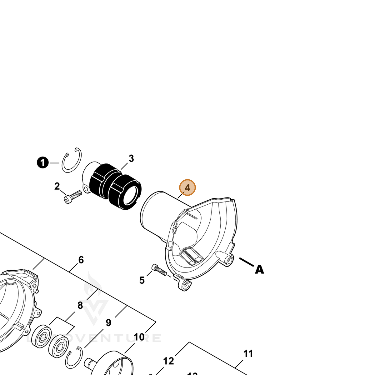 ECHO part A413000080 — IPL diagram snippet (6x zoom, amber highlight)