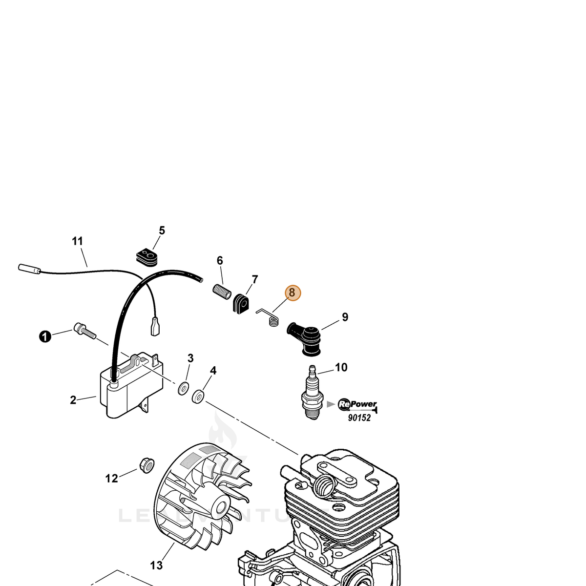 ECHO part A426000010 — IPL diagram snippet (6x zoom, amber highlight)