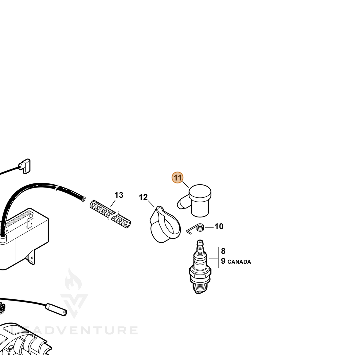 ECHO part A427000000 — IPL diagram snippet (6x zoom, amber highlight)