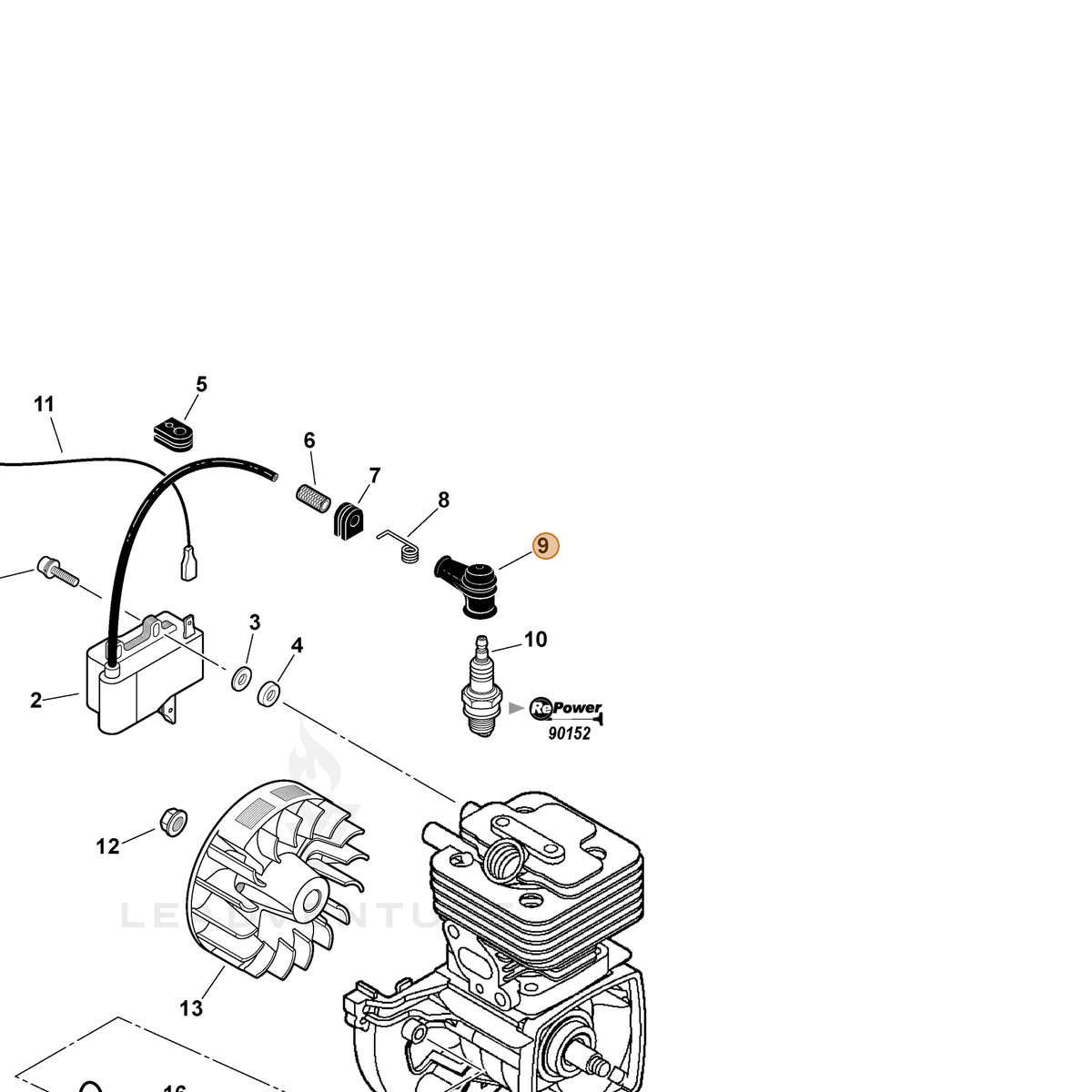 ECHO part A427000013 — IPL diagram snippet (6x zoom, amber highlight)