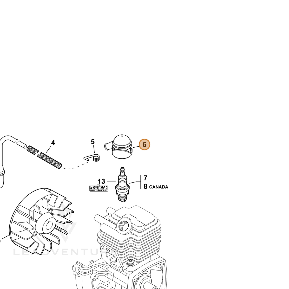 ECHO part A427000210 — IPL diagram snippet (6x zoom, amber highlight)