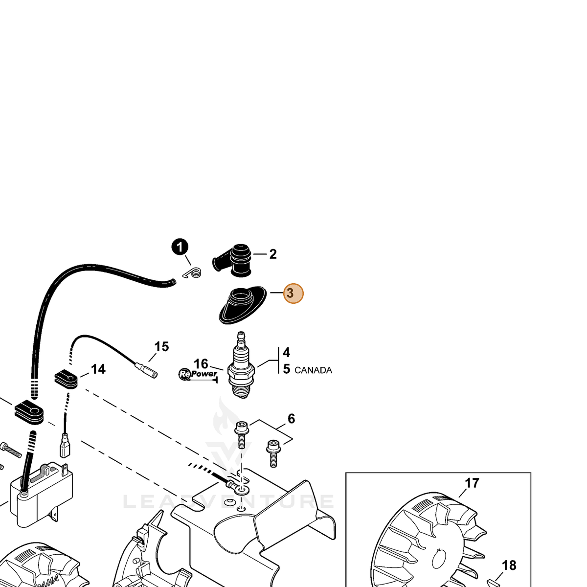 ECHO part A429000010 — IPL diagram snippet (6x zoom, amber highlight)