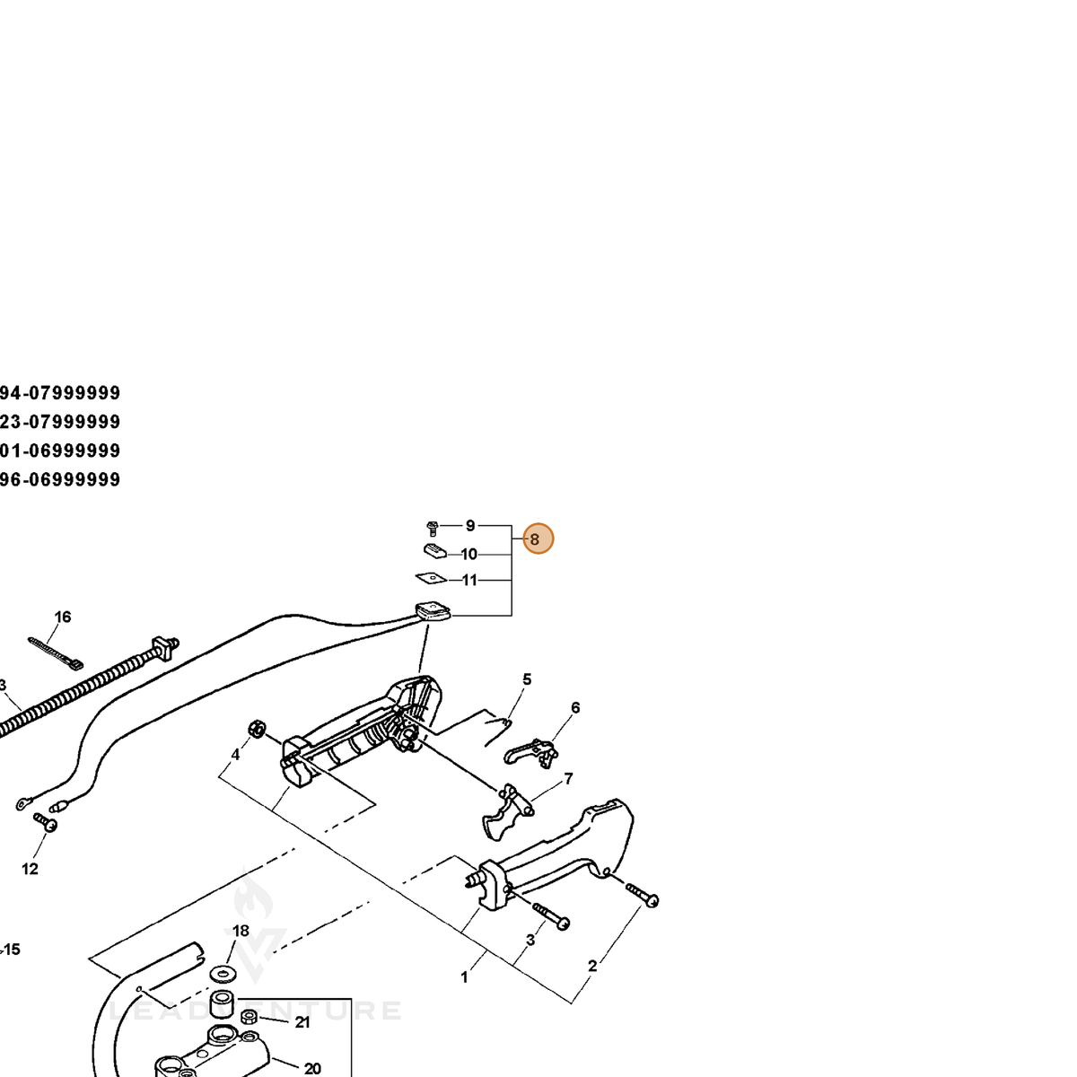 ECHO part A440000121 — IPL diagram snippet (6x zoom, amber highlight)