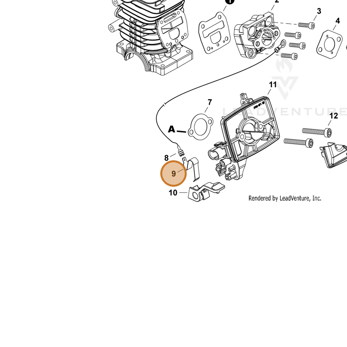 ECHO part A443000190 — IPL diagram snippet (6x zoom, amber highlight)