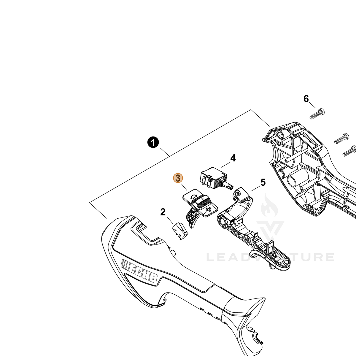 ECHO part A444000180 — IPL diagram snippet (6x zoom, amber highlight)