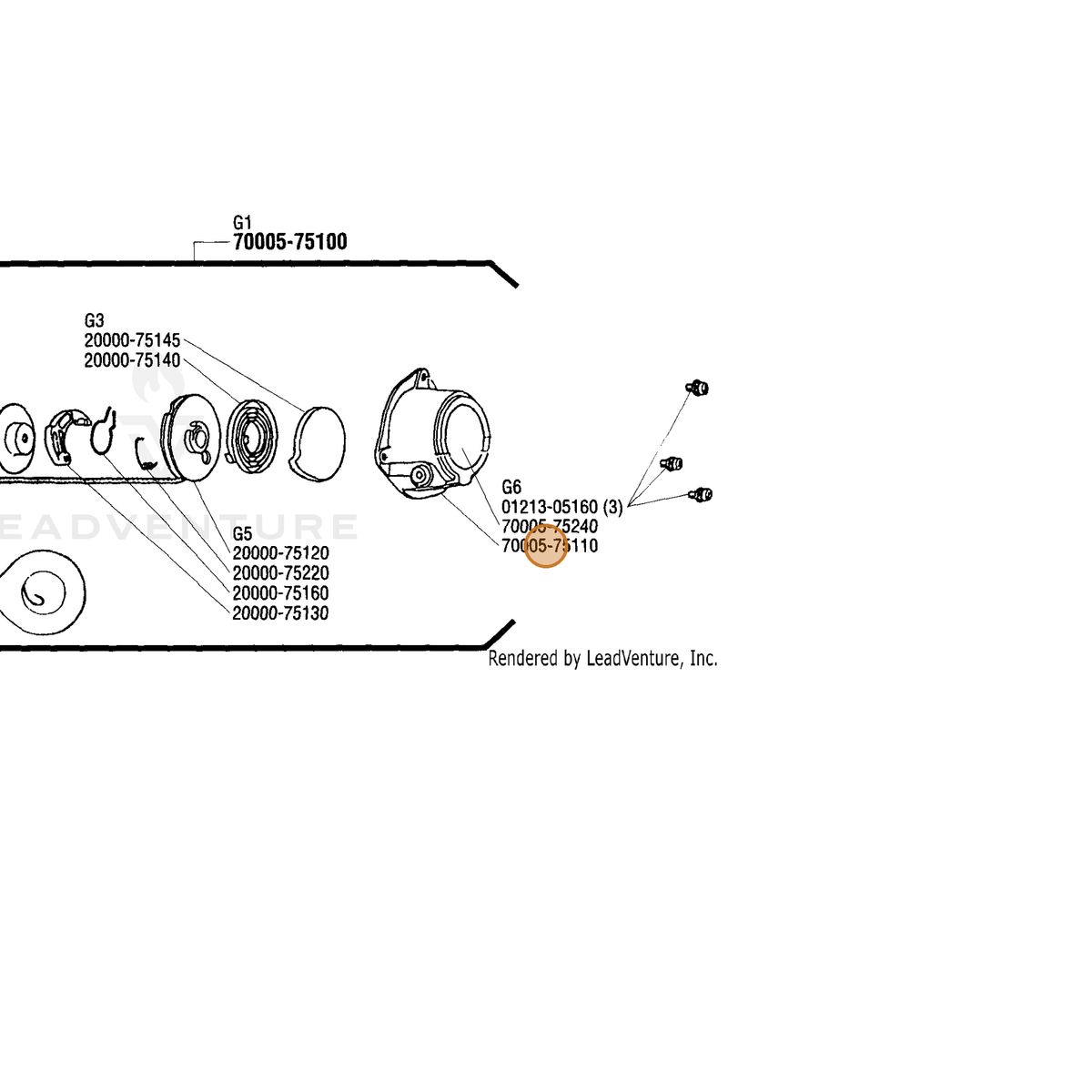 Echo part A500000960 — IPL diagram snippet (6x zoom, amber highlight)