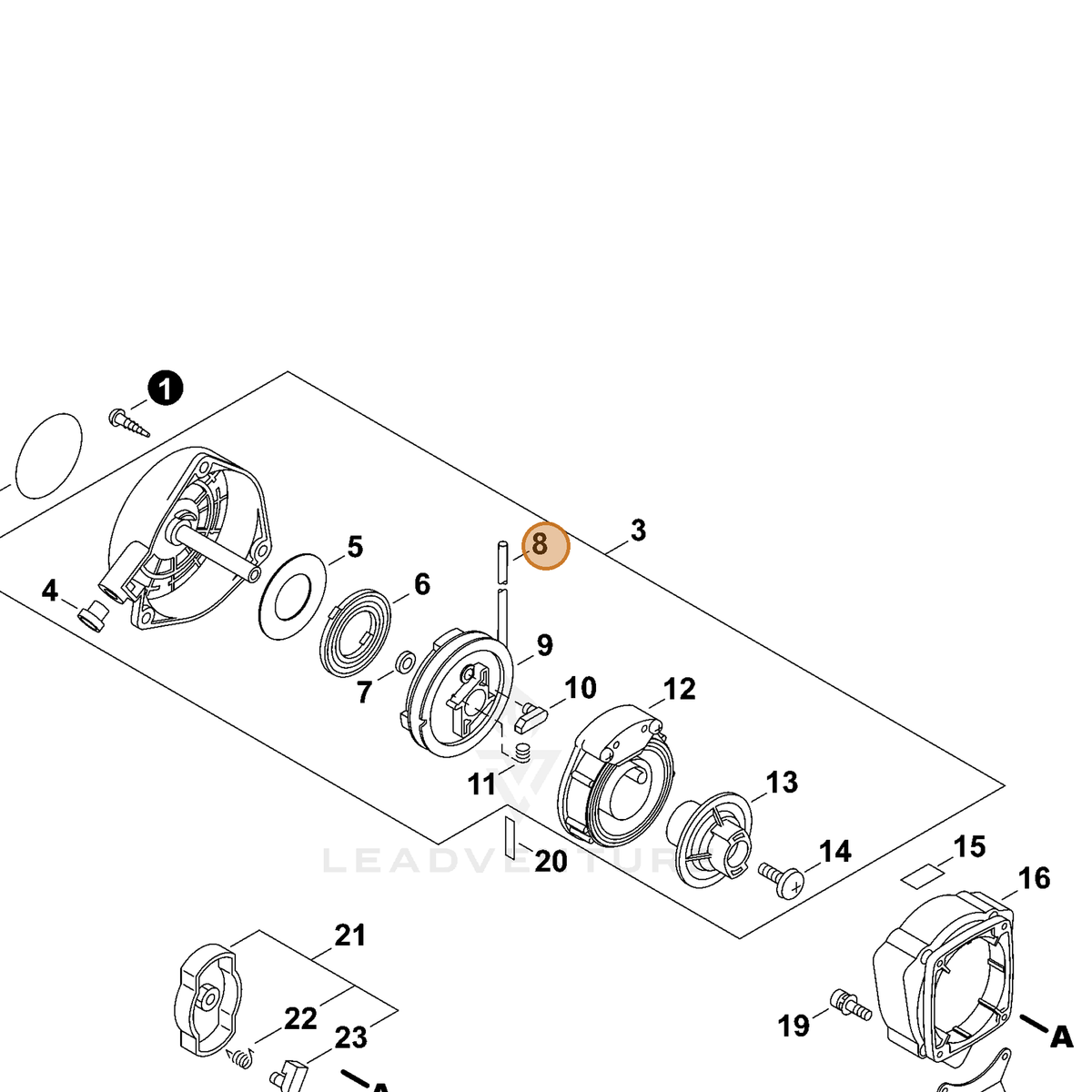 ECHO part A509000030 — IPL diagram snippet (6x zoom, amber highlight)