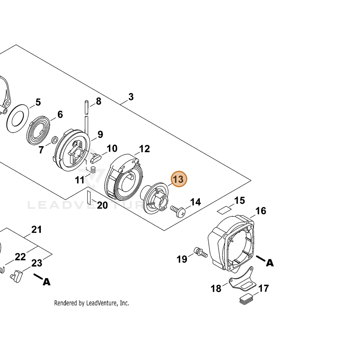ECHO part A520000002 — IPL diagram snippet (6x zoom, amber highlight)