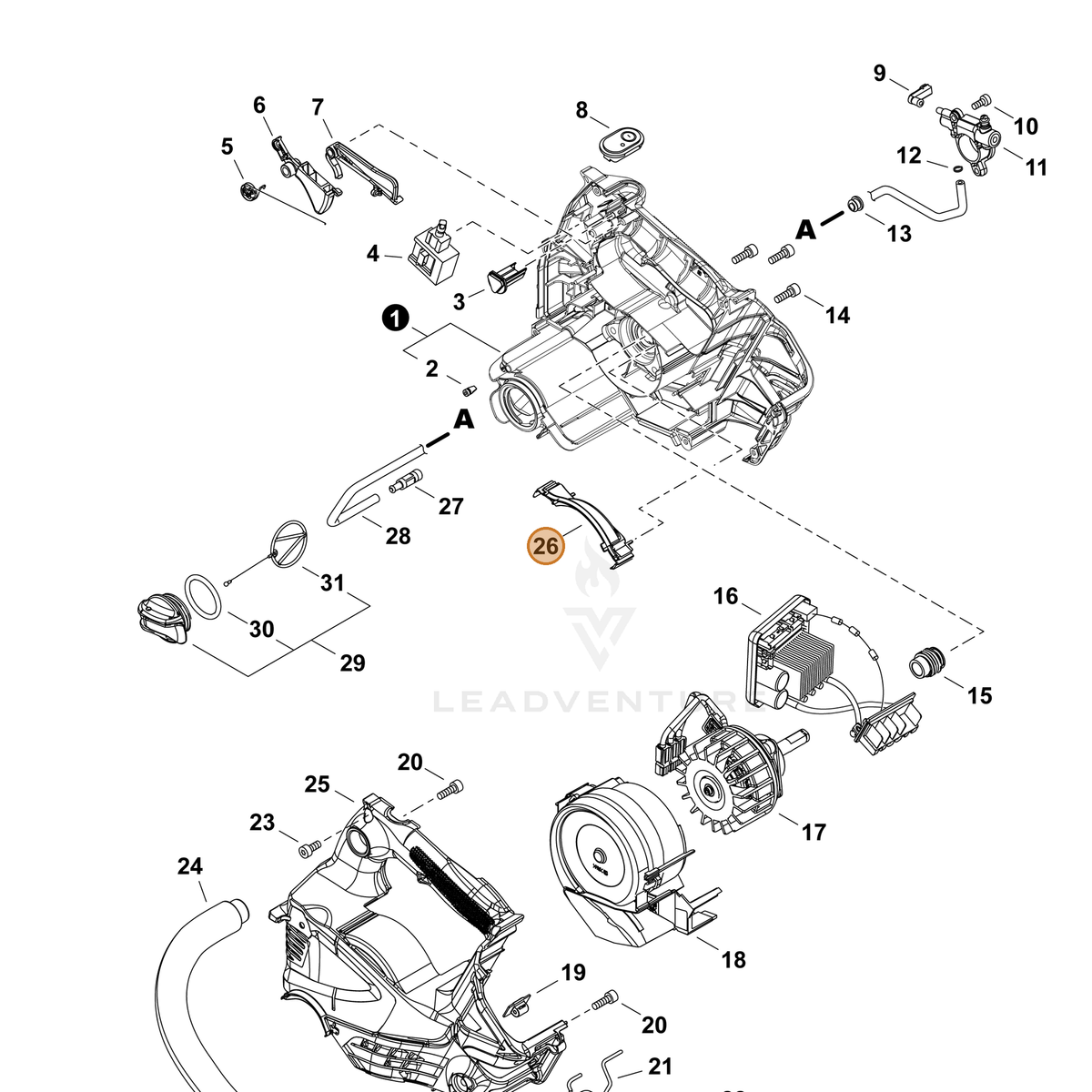 ECHO part A539000460 — IPL diagram snippet (6x zoom, amber highlight)