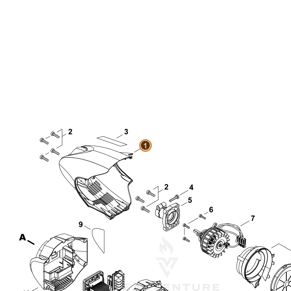 ECHO part A539000490 — IPL diagram snippet (6x zoom, amber highlight)