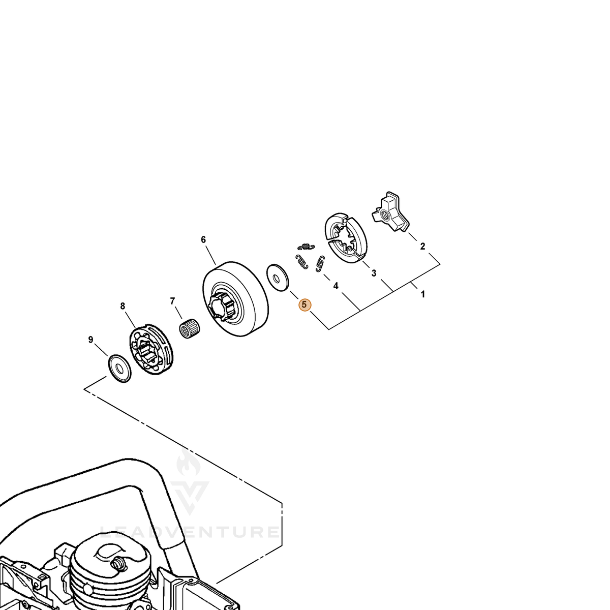 ECHO part A551000060 — IPL diagram snippet (6x zoom, amber highlight)