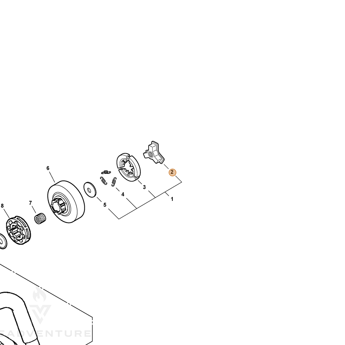 ECHO part A552000090 — IPL diagram snippet (6x zoom, amber highlight)