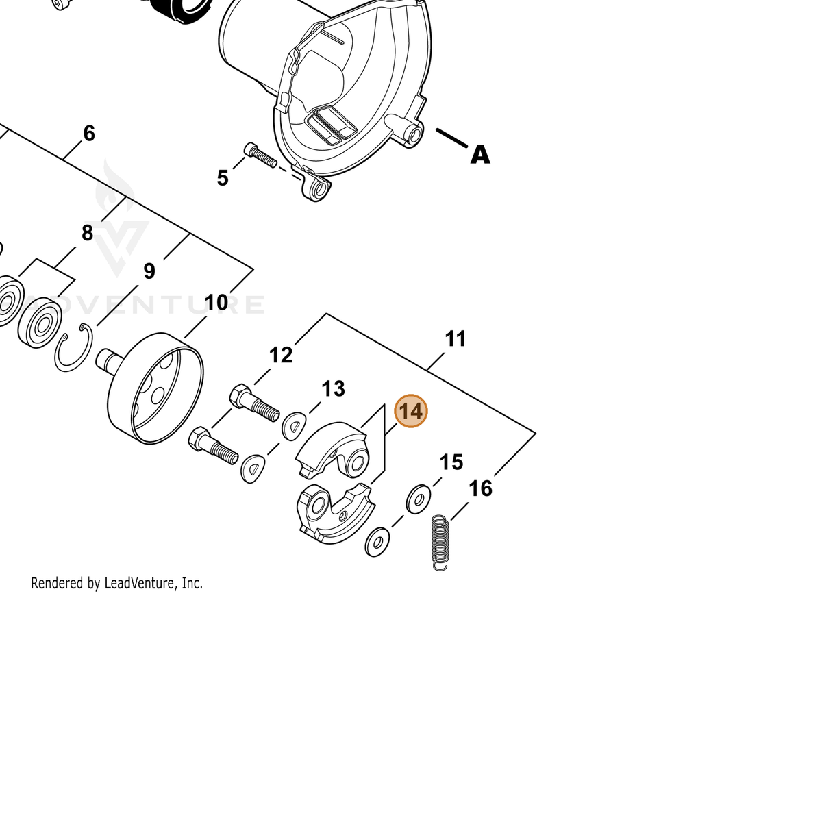 ECHO part A553000190 — IPL diagram snippet (6x zoom, amber highlight)