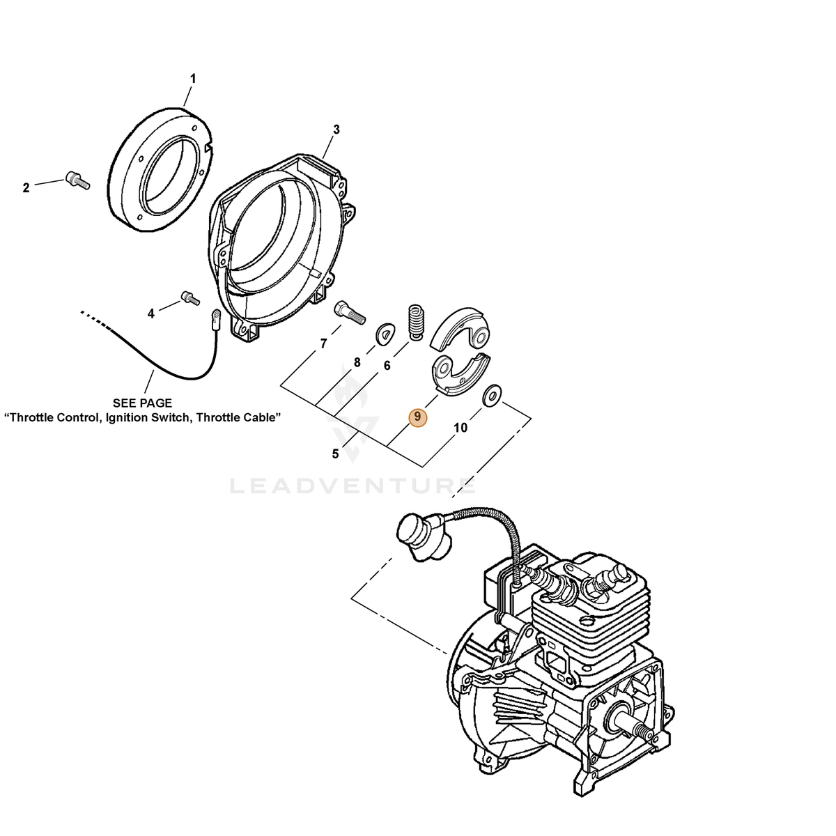ECHO part A553000210 — IPL diagram snippet (6x zoom, amber highlight)