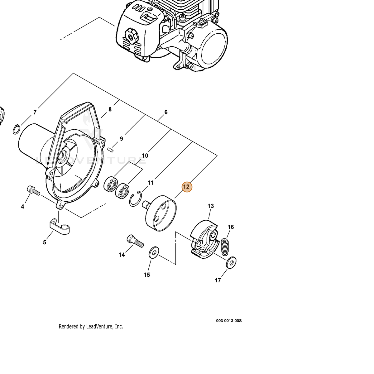 ECHO part A556000040 — IPL diagram snippet (6x zoom, amber highlight)