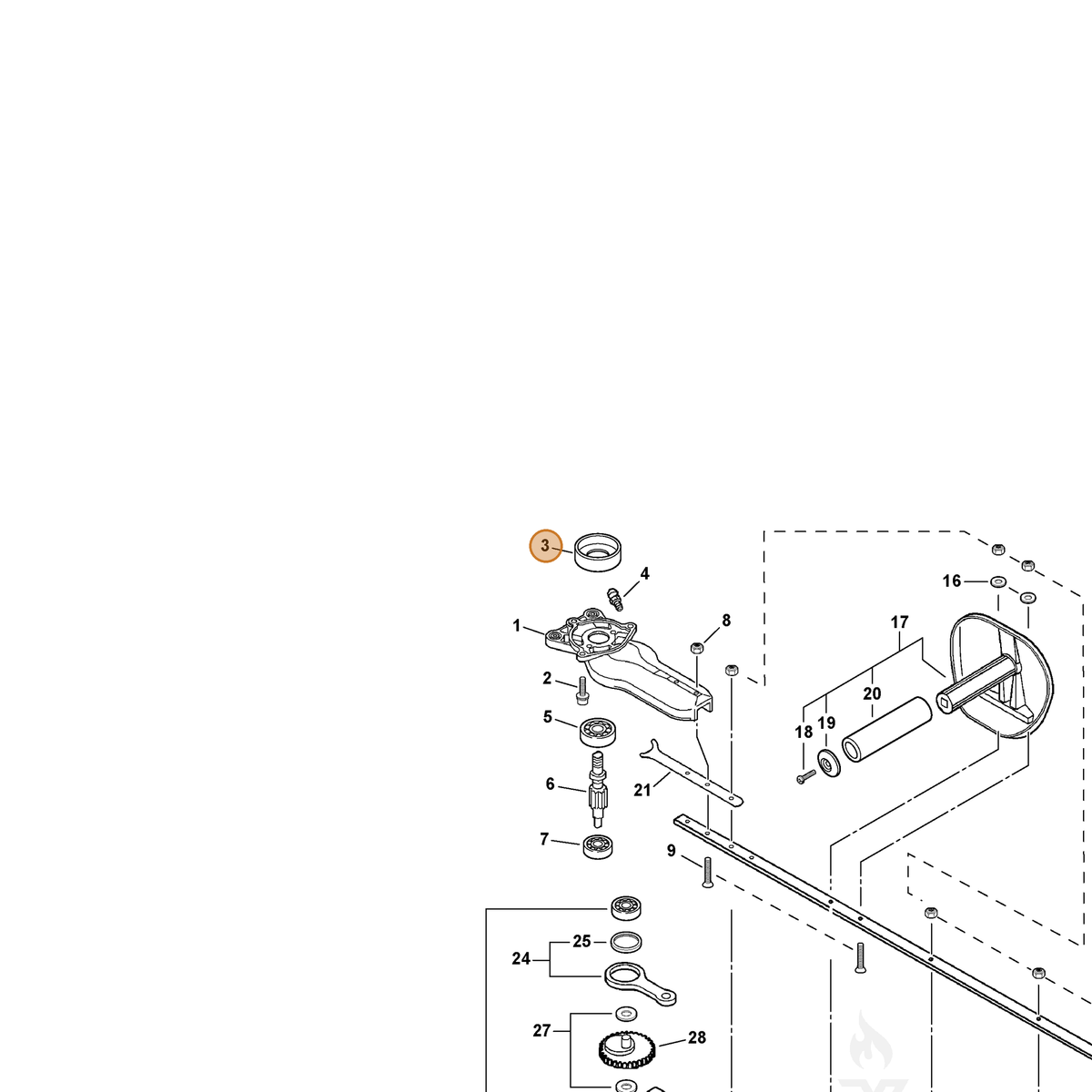 ECHO part A556000500 — IPL diagram snippet (6x zoom, amber highlight)
