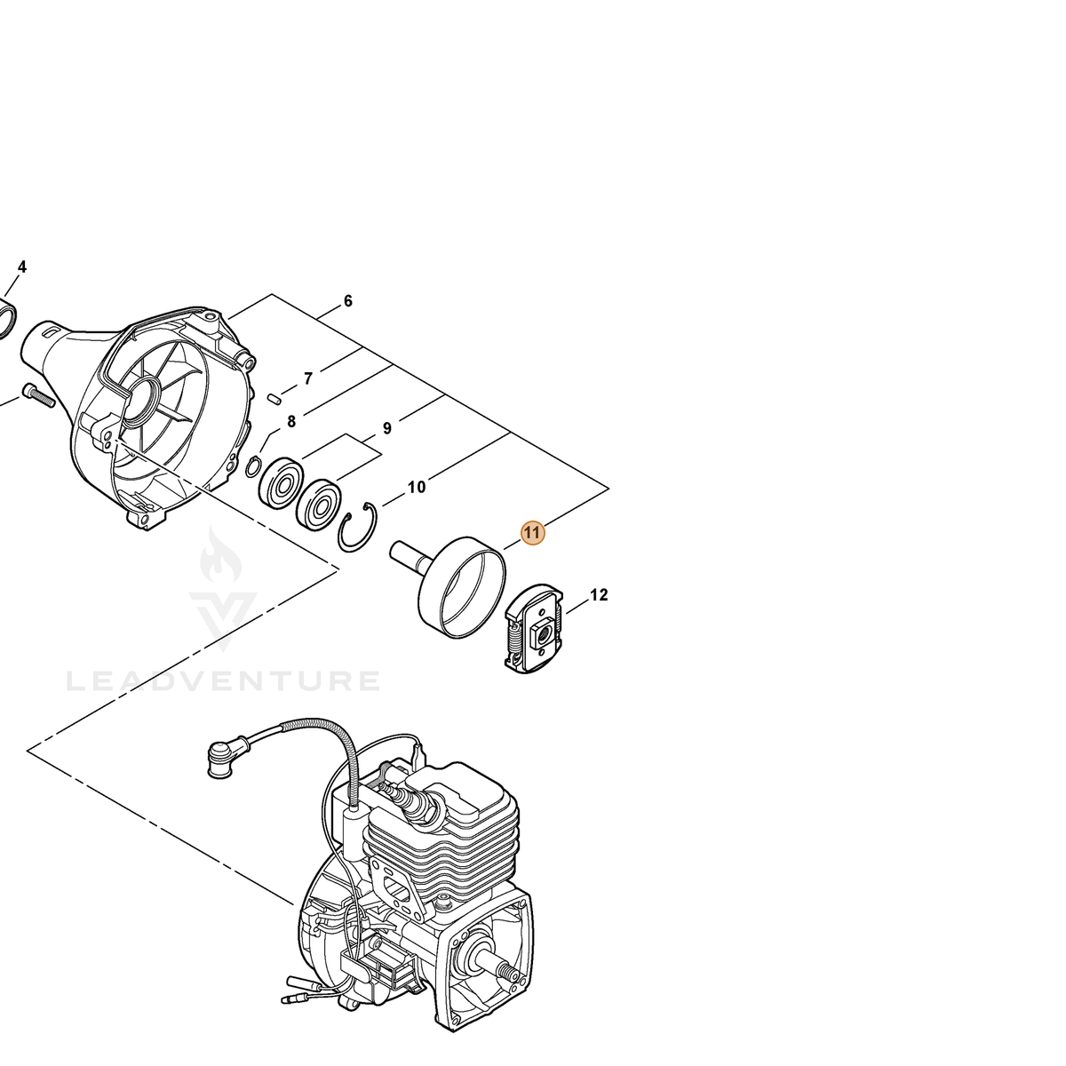 Echo part A556000590 — IPL diagram snippet (6x zoom, amber highlight)