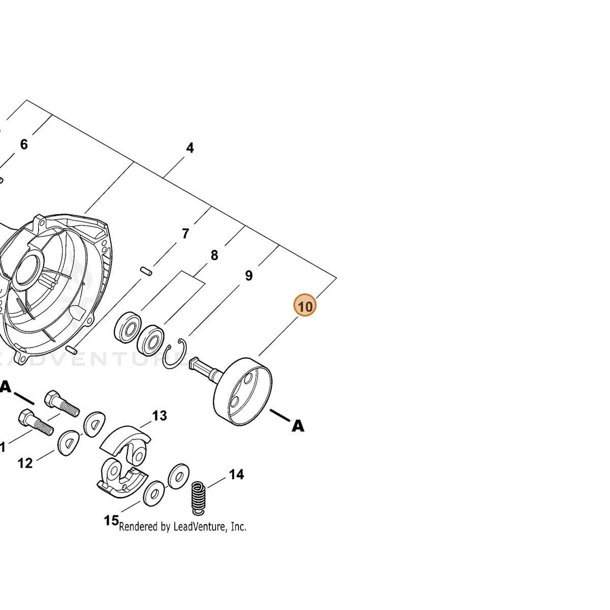 ECHO part A556000600 — IPL diagram snippet (6x zoom, amber highlight)