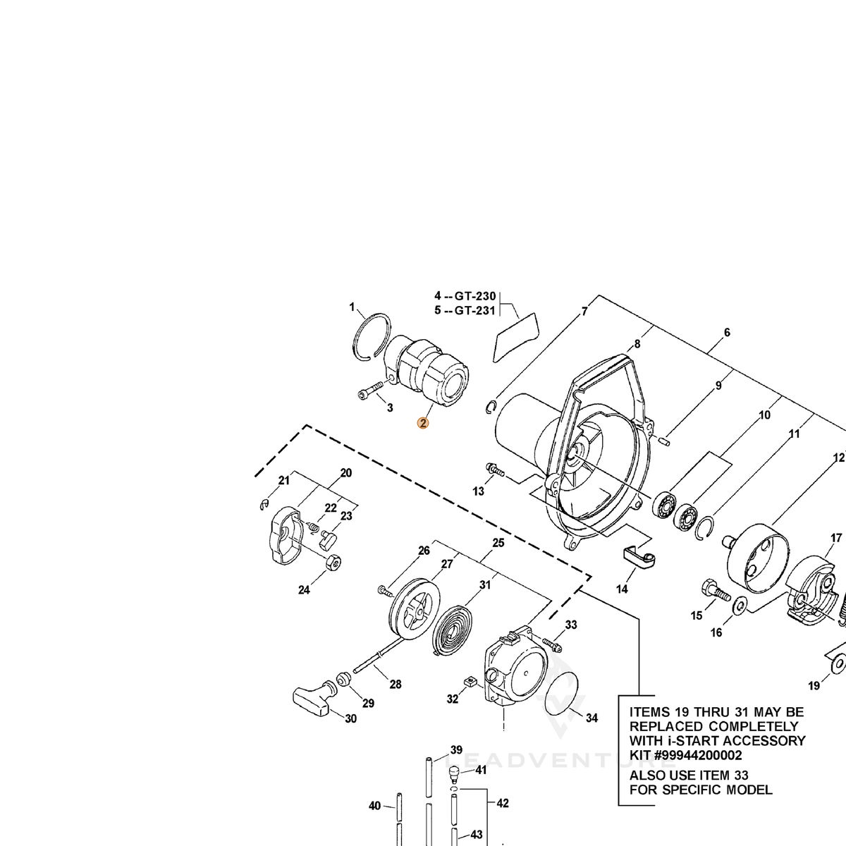 ECHO part A575000010 — IPL diagram snippet (6x zoom, amber highlight)