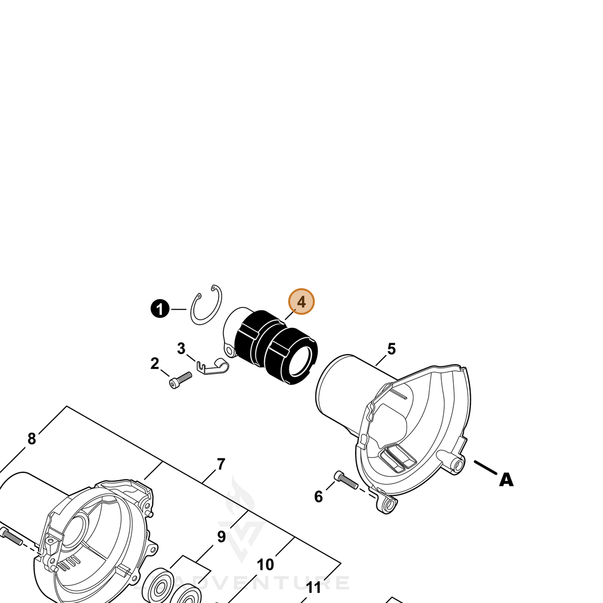 ECHO part A575000110 — IPL diagram snippet (6x zoom, amber highlight)