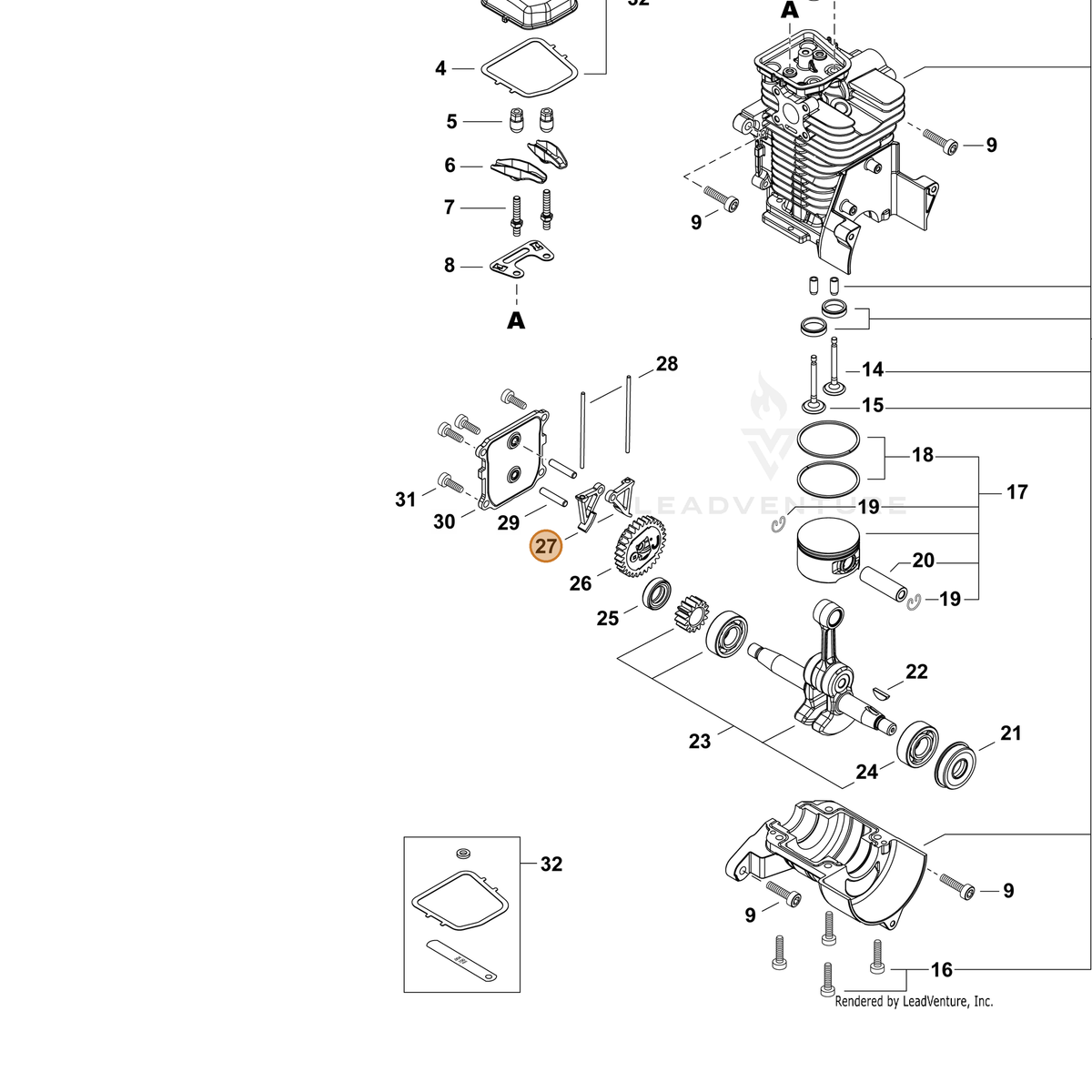 ECHO part A600000010 — IPL diagram snippet (6x zoom, amber highlight)