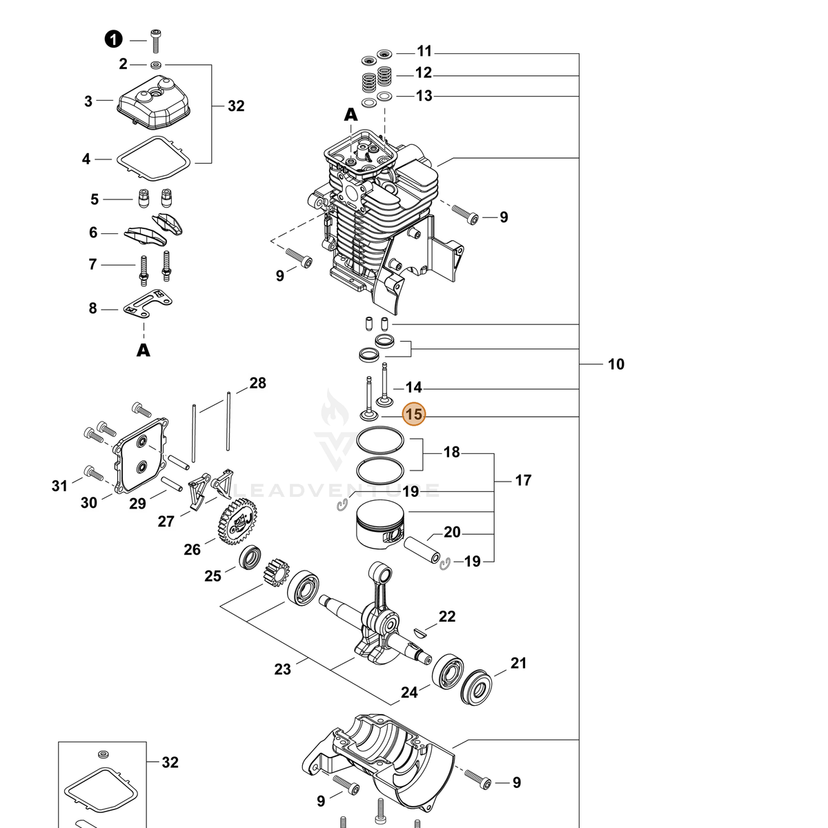 Echo part A603000130 — IPL diagram snippet (6x zoom, amber highlight)