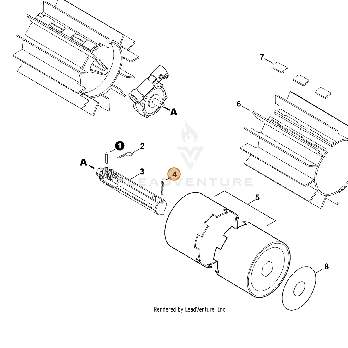 ECHO part A605000000 — IPL diagram snippet (6x zoom, amber highlight)