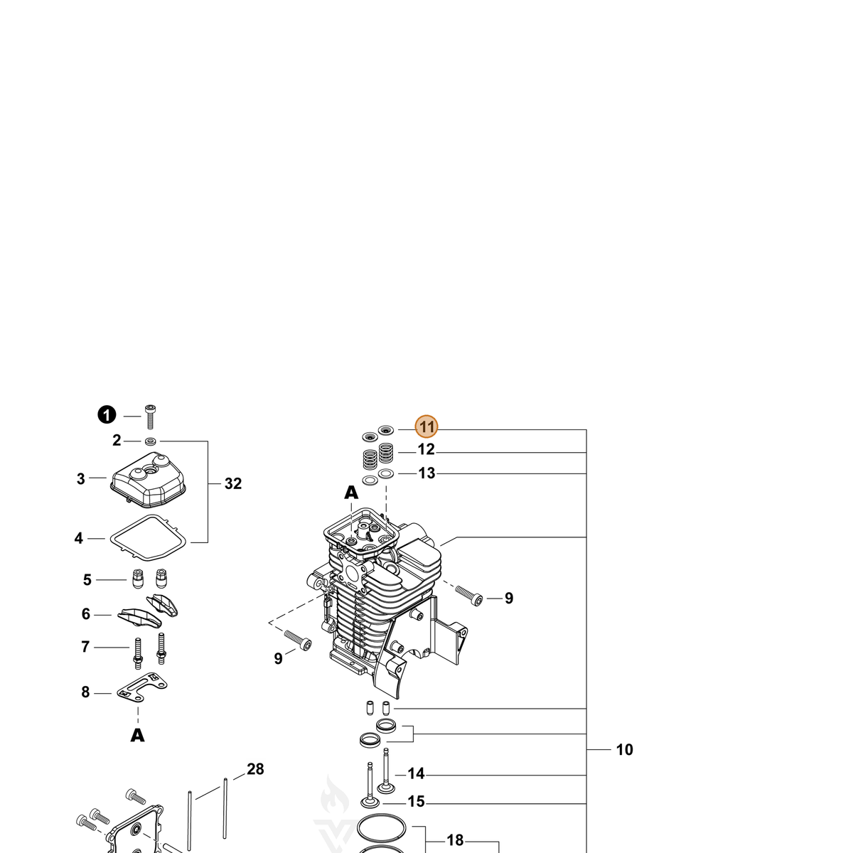 Echo part A606000070 — IPL diagram snippet (6x zoom, amber highlight)