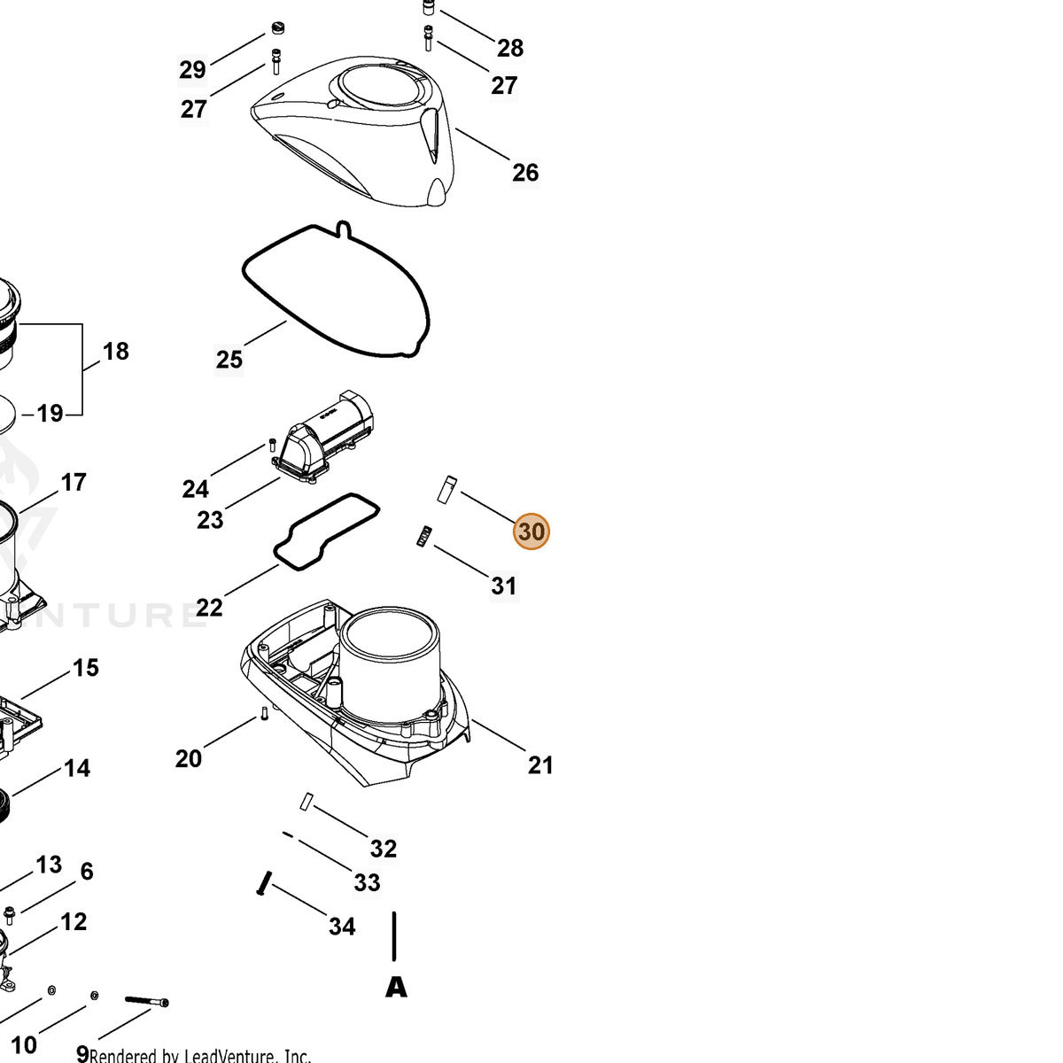 ECHO part A607000040 — IPL diagram snippet (6x zoom, amber highlight)