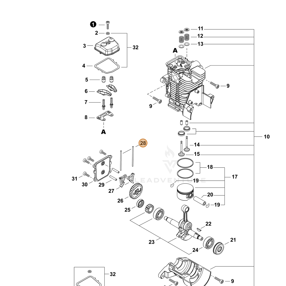 ECHO part A607000060 — IPL diagram snippet (6x zoom, amber highlight)