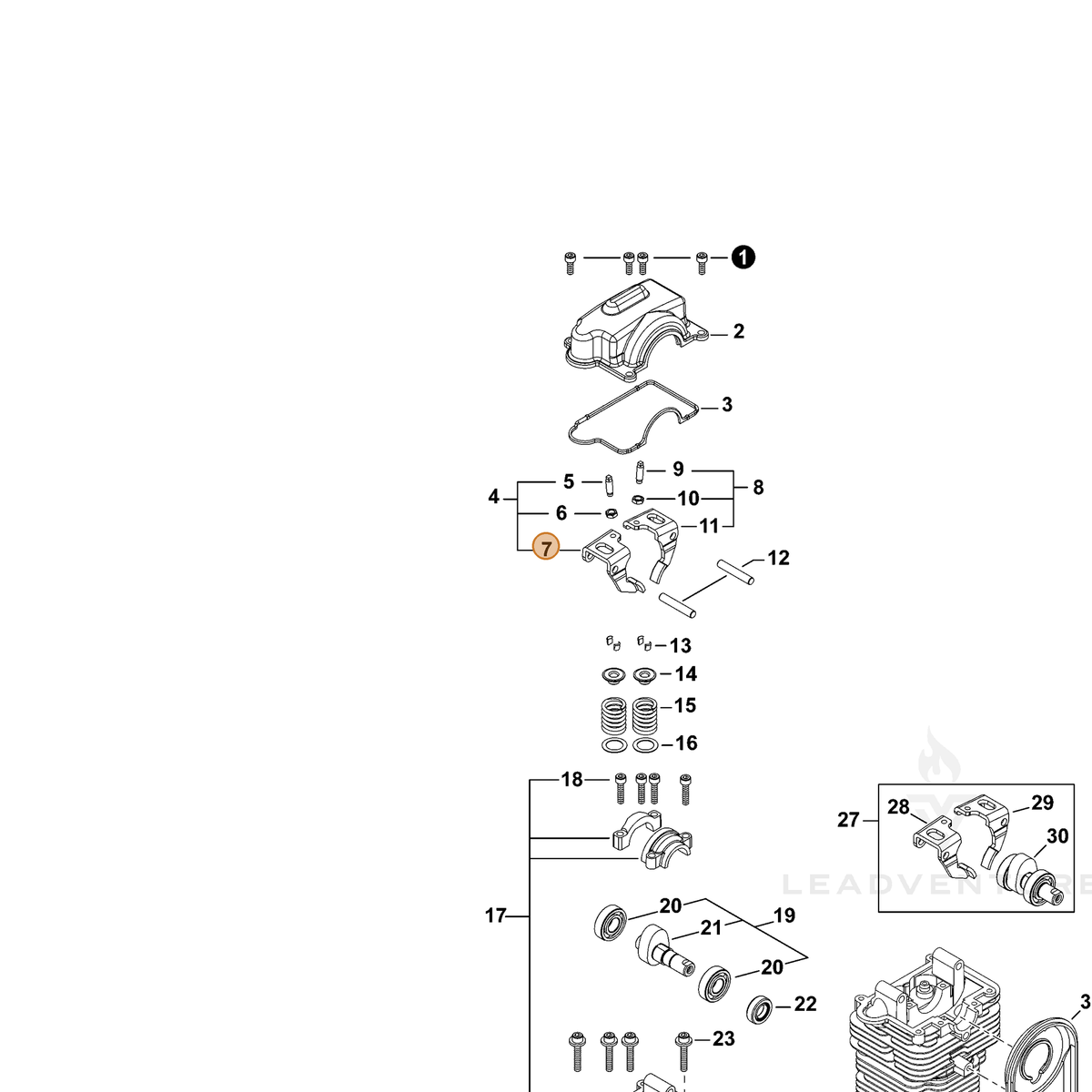 ECHO part A610000021 — IPL diagram snippet (6x zoom, amber highlight)