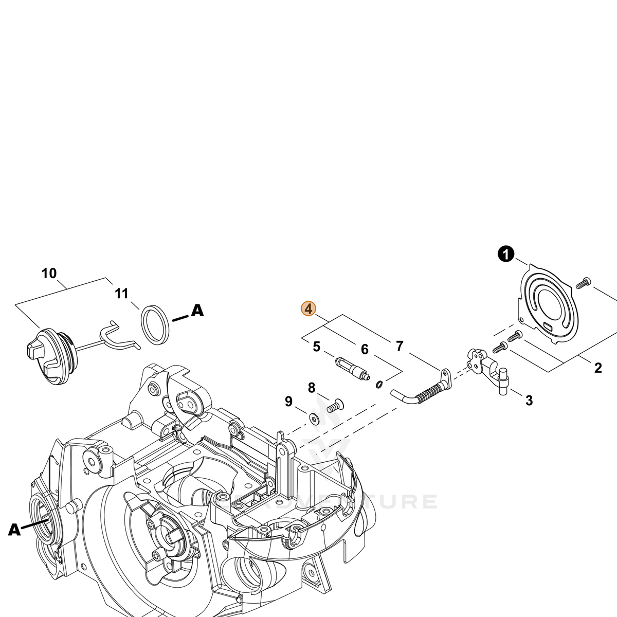 ECHO part C021000050 — IPL diagram snippet (6x zoom, amber highlight)
