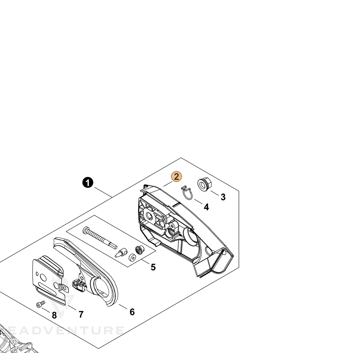 ECHO part C300001222 — IPL diagram snippet (6x zoom, amber highlight)
