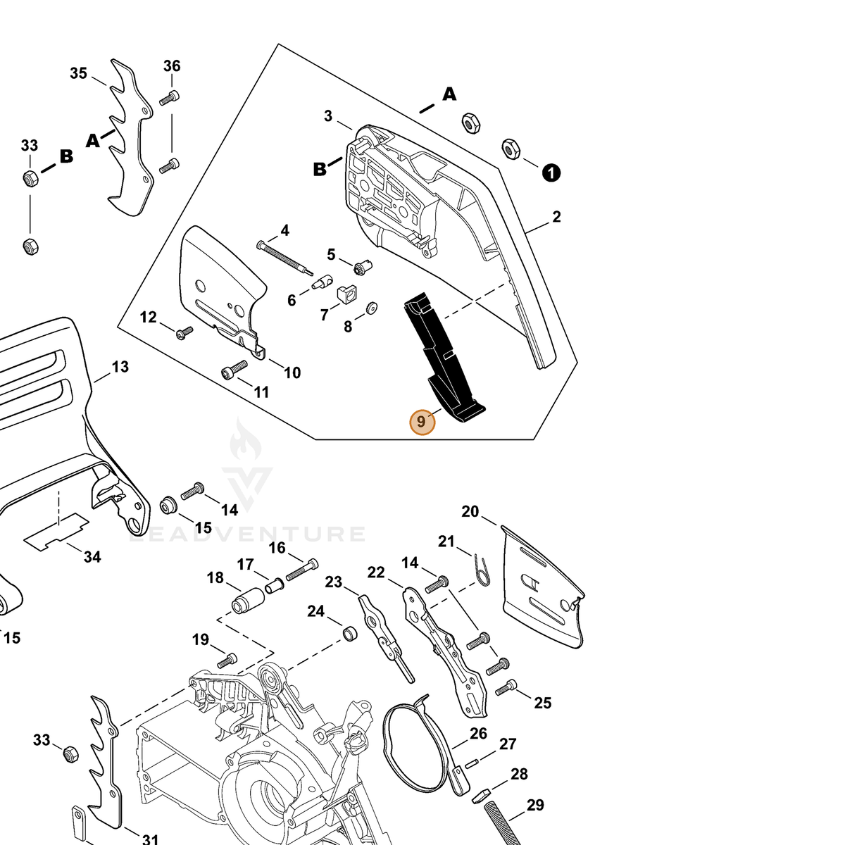 ECHO part C302000011 — IPL diagram snippet (6x zoom, amber highlight)