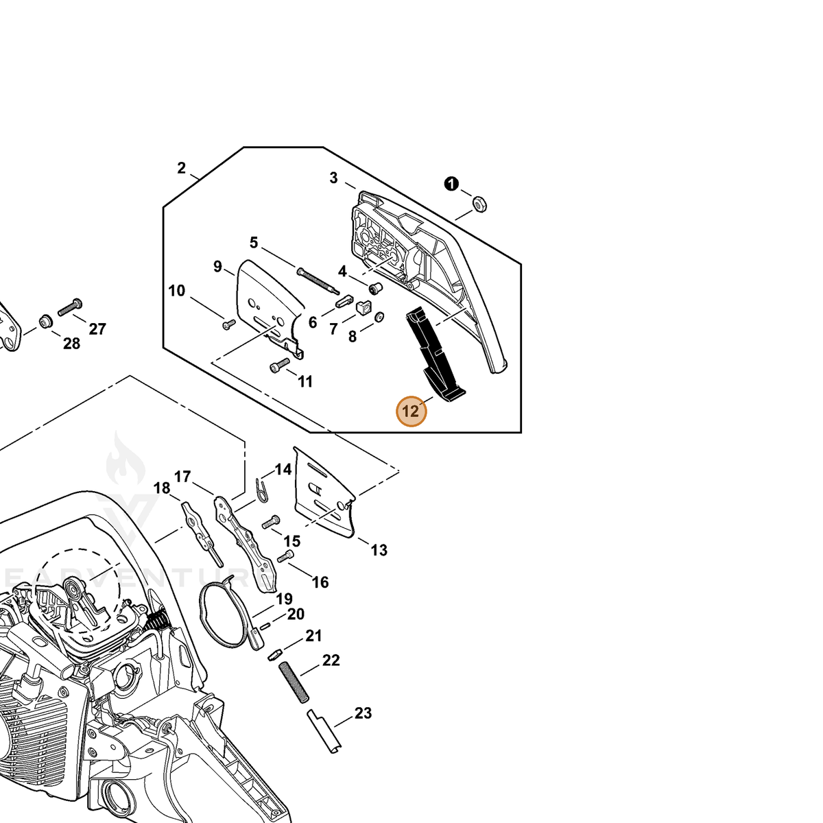 ECHO part C302000090 — IPL diagram snippet (6x zoom, amber highlight)