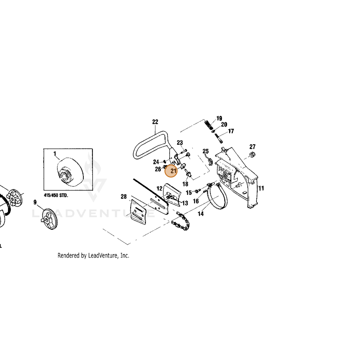 Echo part C321000020 — IPL diagram snippet (6x zoom, amber highlight)