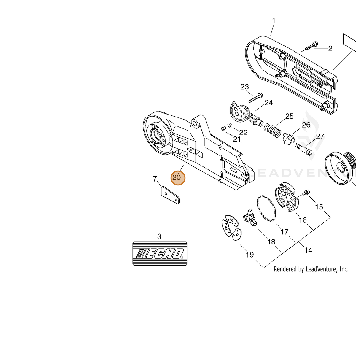 ECHO part C360000002 — IPL diagram snippet (6x zoom, amber highlight)