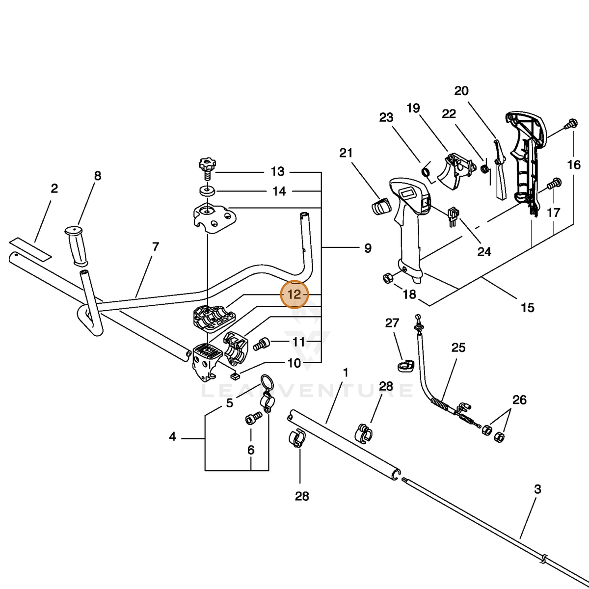 ECHO part C423000043 — IPL diagram snippet (6x zoom, amber highlight)