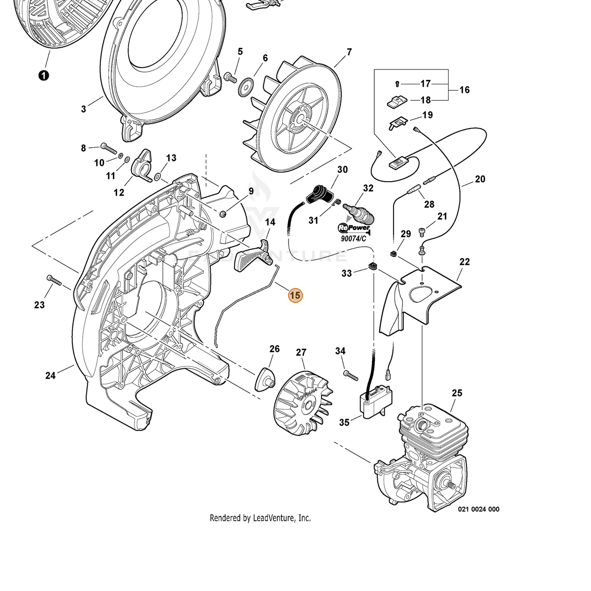 ECHO part C454000190 — IPL diagram snippet (6x zoom, amber highlight)