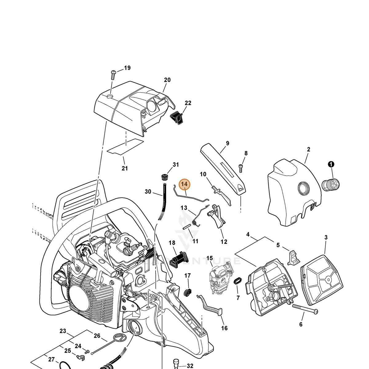 ECHO part C454000470 — IPL diagram snippet (6x zoom, amber highlight)