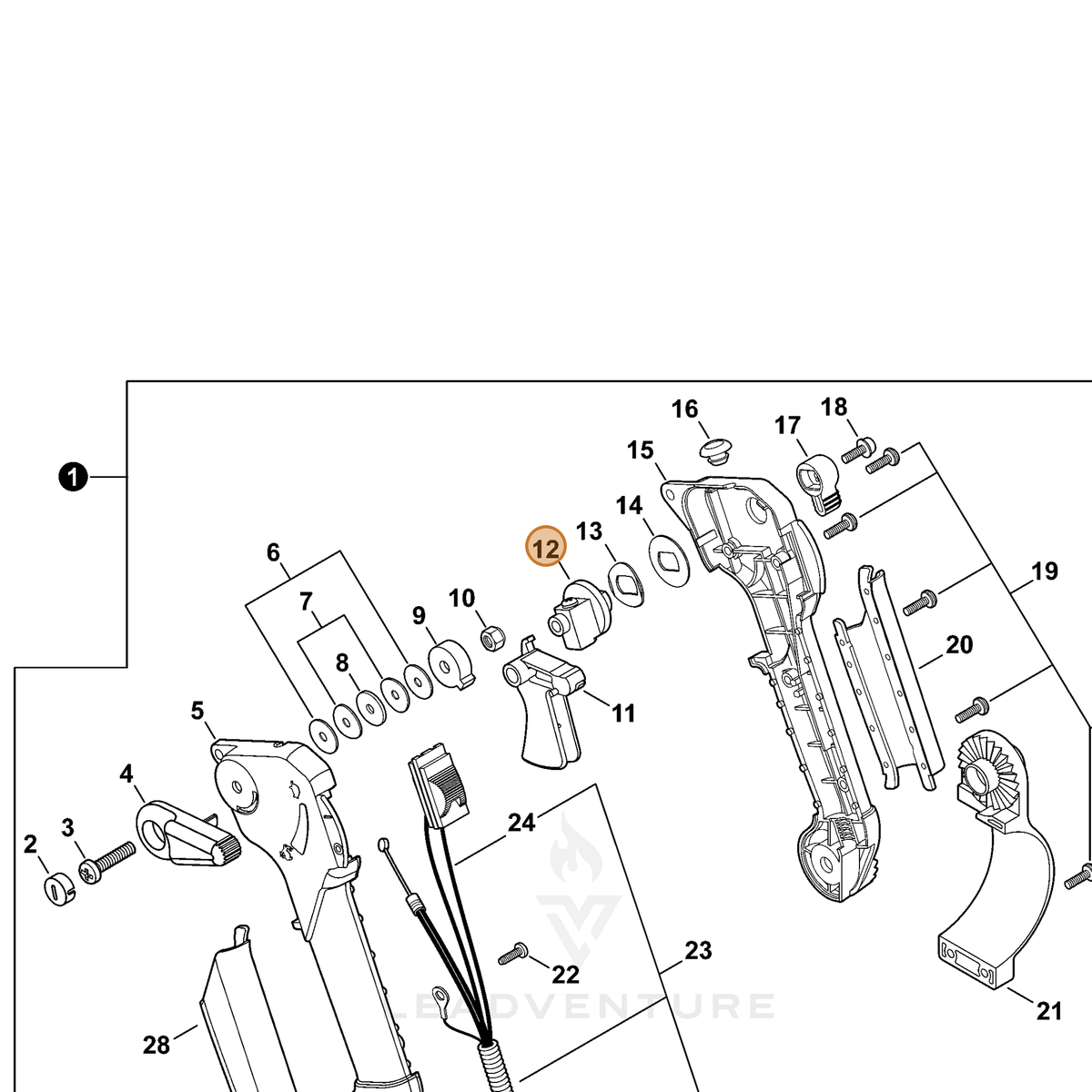 ECHO part C457000010 — IPL diagram snippet (6x zoom, amber highlight)