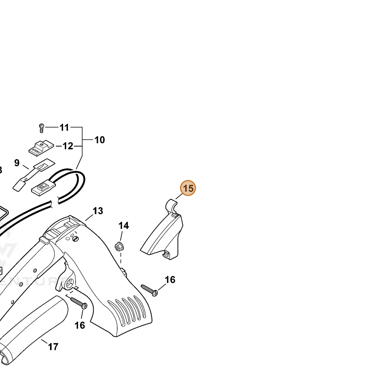 ECHO part C459000010 — IPL diagram snippet (6x zoom, amber highlight)
