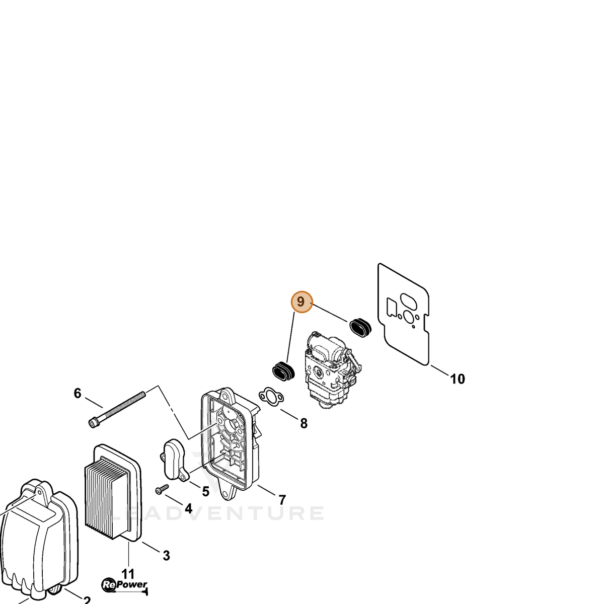 ECHO part C483000032 — IPL diagram snippet (6x zoom, amber highlight)