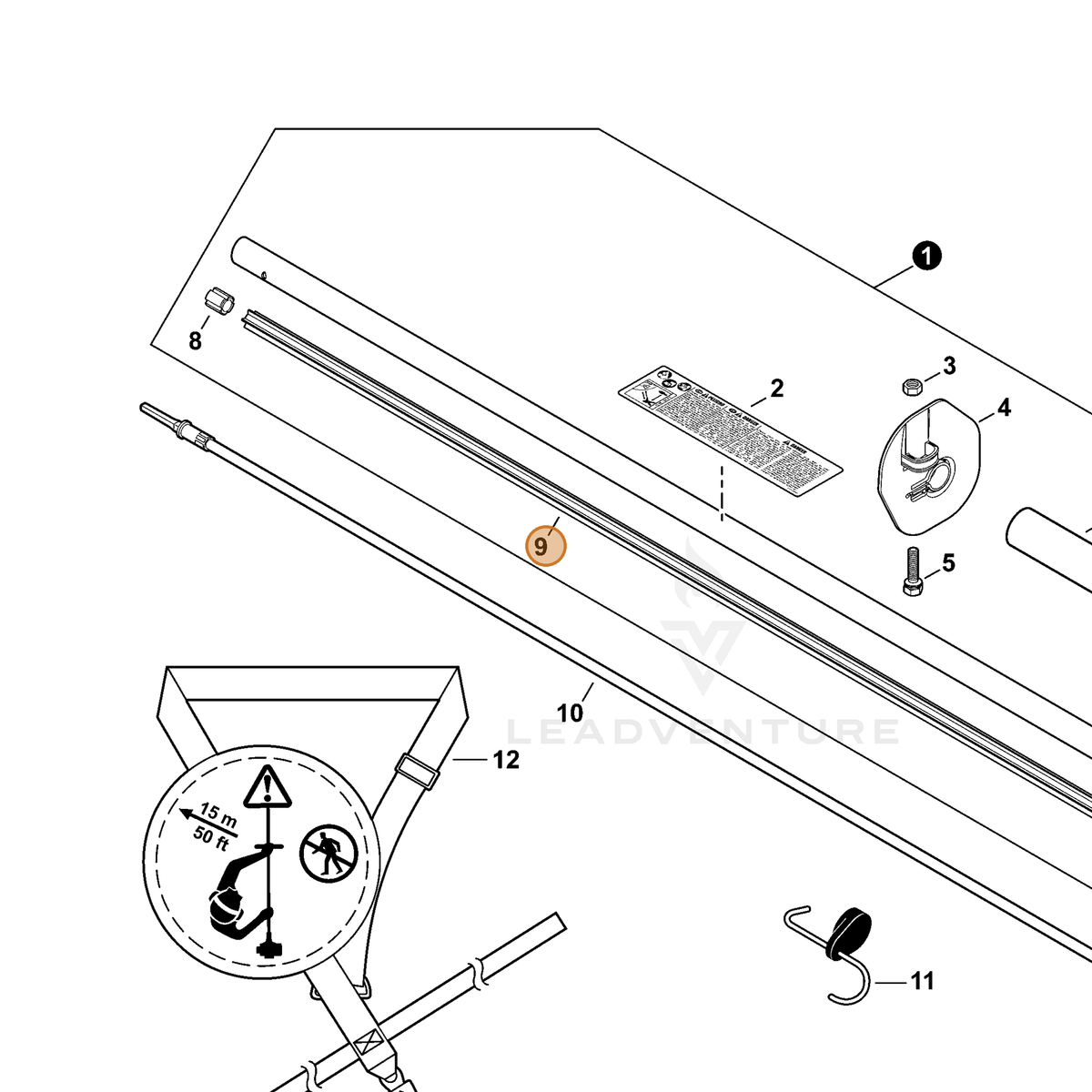 ECHO part C507000100 — IPL diagram snippet (6x zoom, amber highlight)