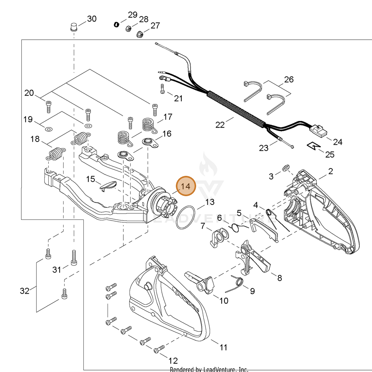 ECHO part C600001192 — IPL diagram snippet (6x zoom, amber highlight)