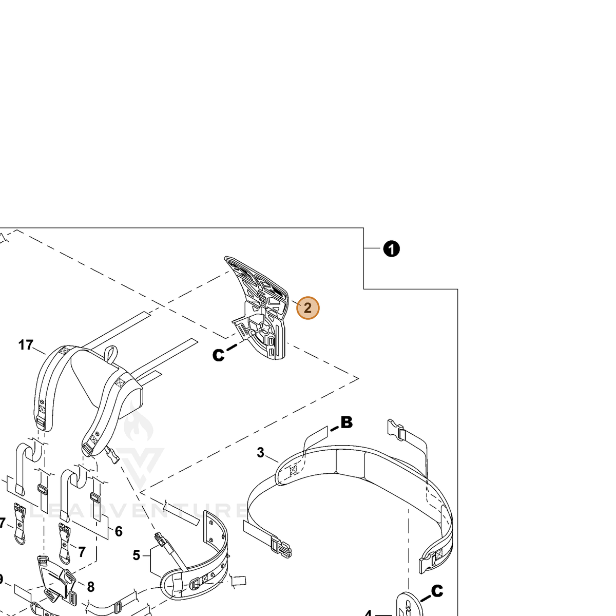ECHO part C630000230 — IPL diagram snippet (6x zoom, amber highlight)