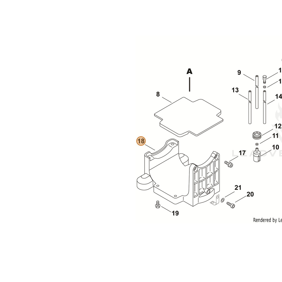 ECHO part C632000010 — IPL diagram snippet (6x zoom, amber highlight)